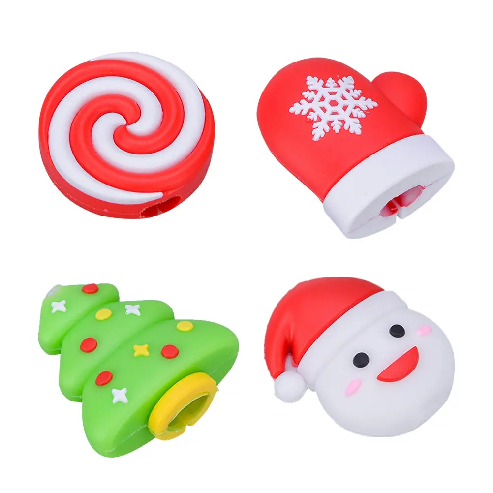 USB Cable Protector 4Pcs Christmas Cord Winder Sleeves Snowman Tree Glove Lollipop Designs