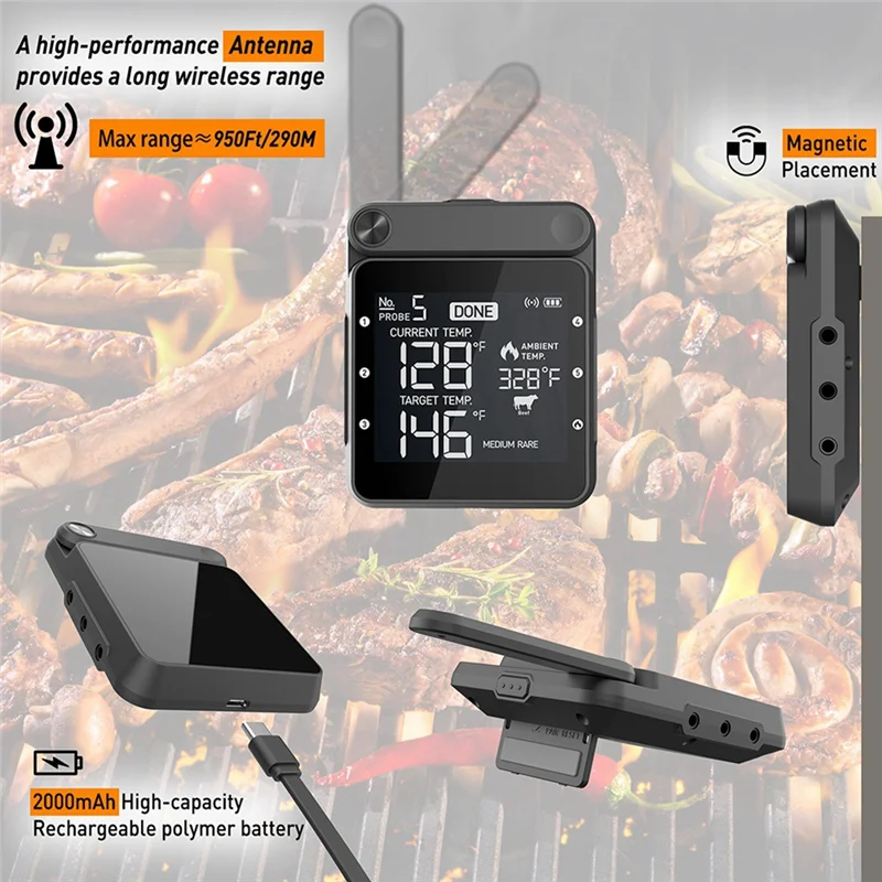 

FO-Smart Rechargeable Digital Wifi Wireless Remote Meat Barbecue BBQ Thermometer For Oven Grilling Smoker
