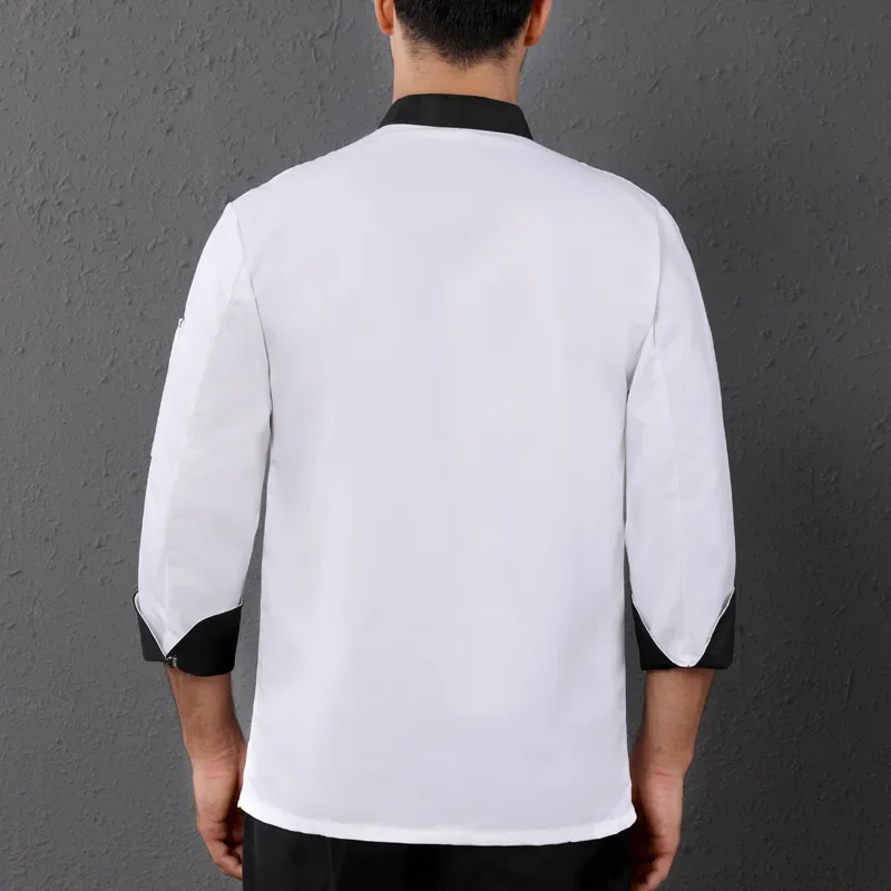 Uniforme de Chef de manga larga para hombre, camisa de camarero, abrigo de cocinero de panadería, monos de Hotel, chaqueta de cocina de restaurante, ropa de trabajo de cafetería