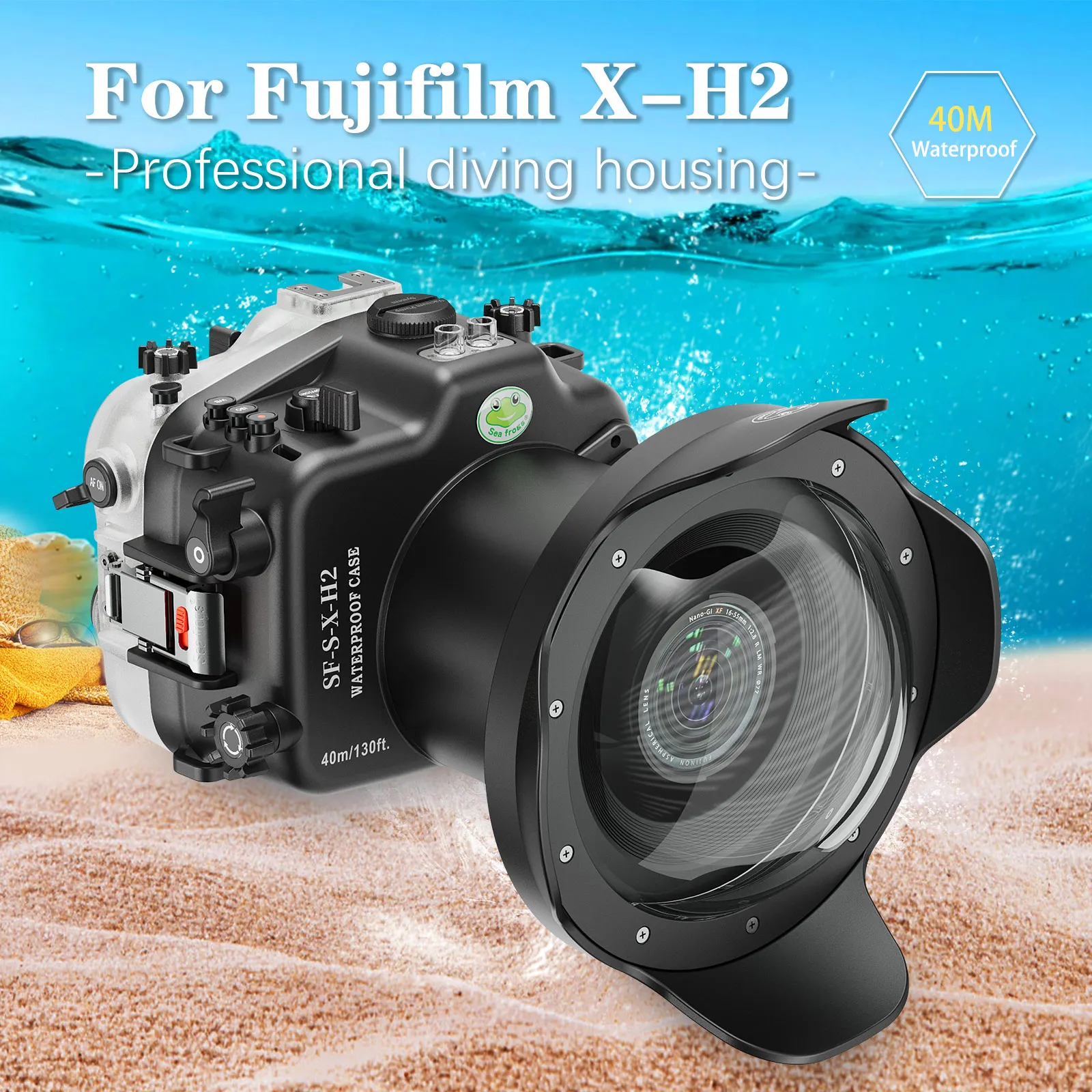 Seafrogs Waterproof Housing for Fujifilm X-H2 Camera XF 16-55mm f/2.8 R LM WR 40m Depth Underwater Diving Case for Diving