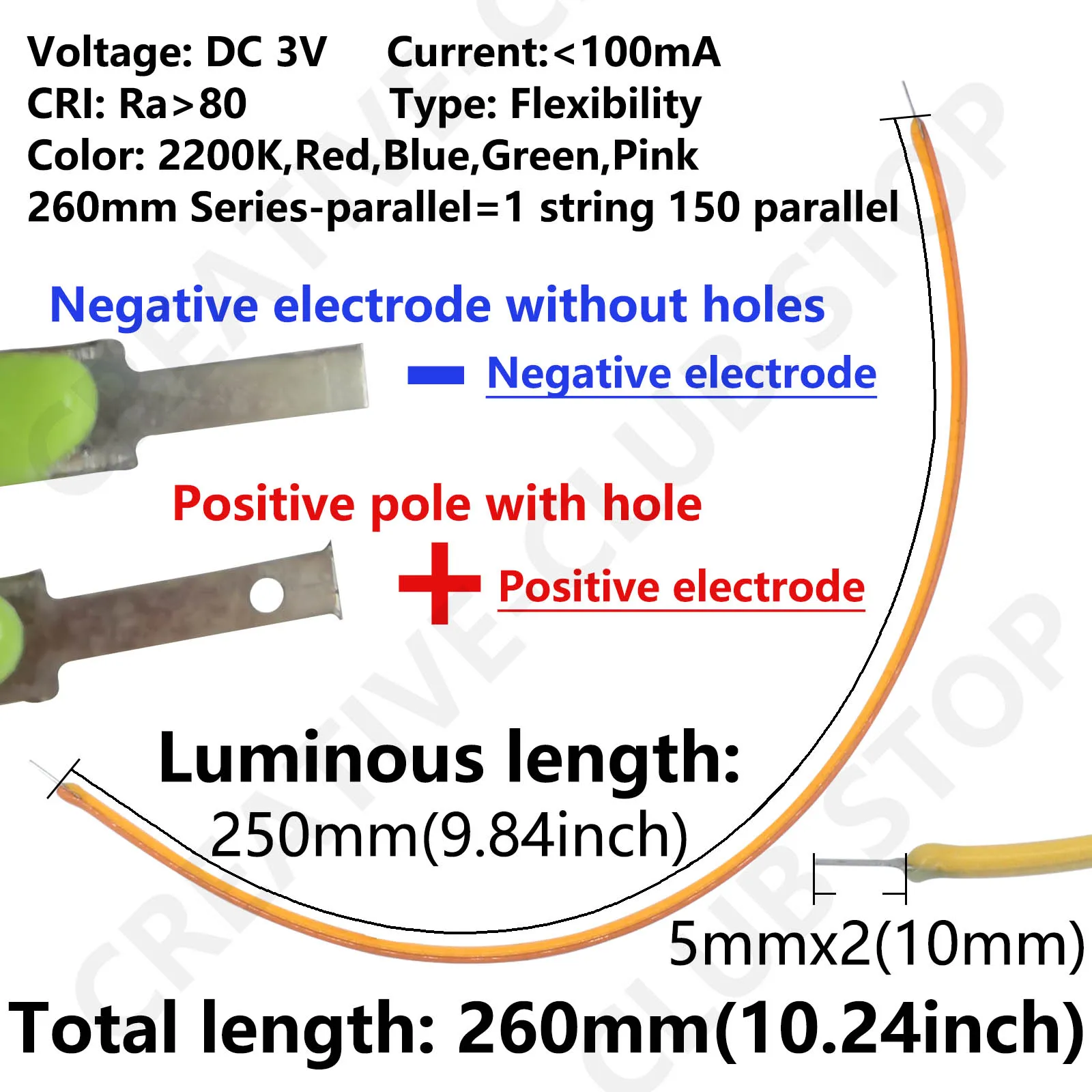 Elastyczność COB LED Filament DC3V 260mm 2200K Czerwony Niebieski Zielony Różowy Edison Retro Żarówka Część Dekoracyjne Światło DIY Akcesoria