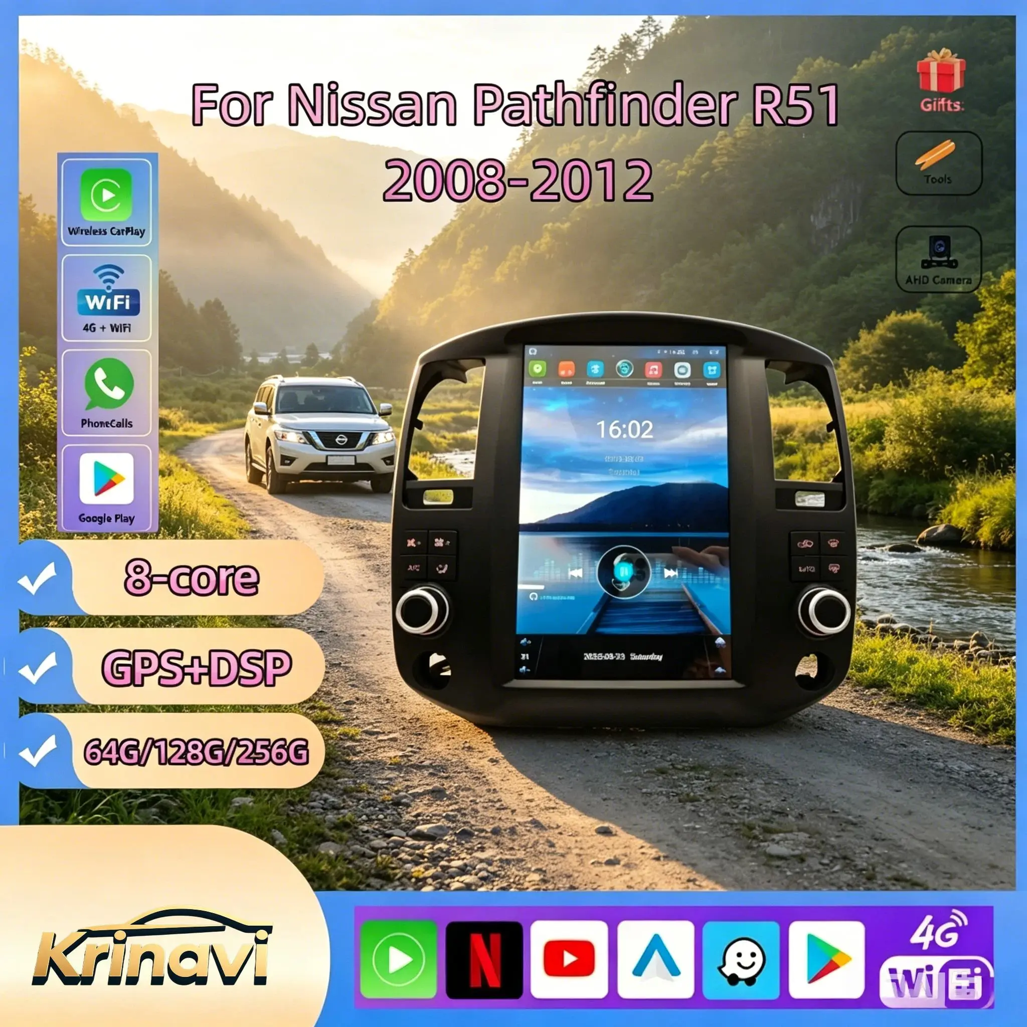 13 Inch Android 14 Touch Screen 2Din Car Radio GPS Navi Multimedia Player Stereo CarPlay For Nissan Titan 2016-2018 Head Unit