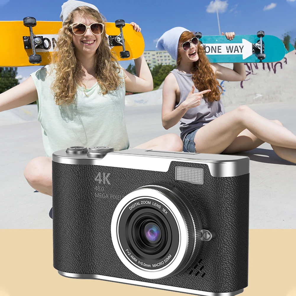 4K Digital Camera 48MP Portable CCD Camera 8X Zoom Vlogging Camera 180 Flip Screen Video Recorder for Teens Adult Beginner