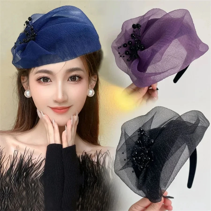 Senior Black Veil Top Hat Retro hairband Women Wedding Hair Accessories Dinner Party Headdress Bride Headpiece Headband Jewelry