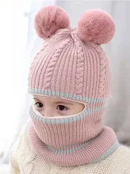 Children Hat Kids Masked Hat Winter Cartoon Little Coral Velvet Cap Plush  Kids Caps  Fleece  Scarf  BabyHat Newborn Accessories