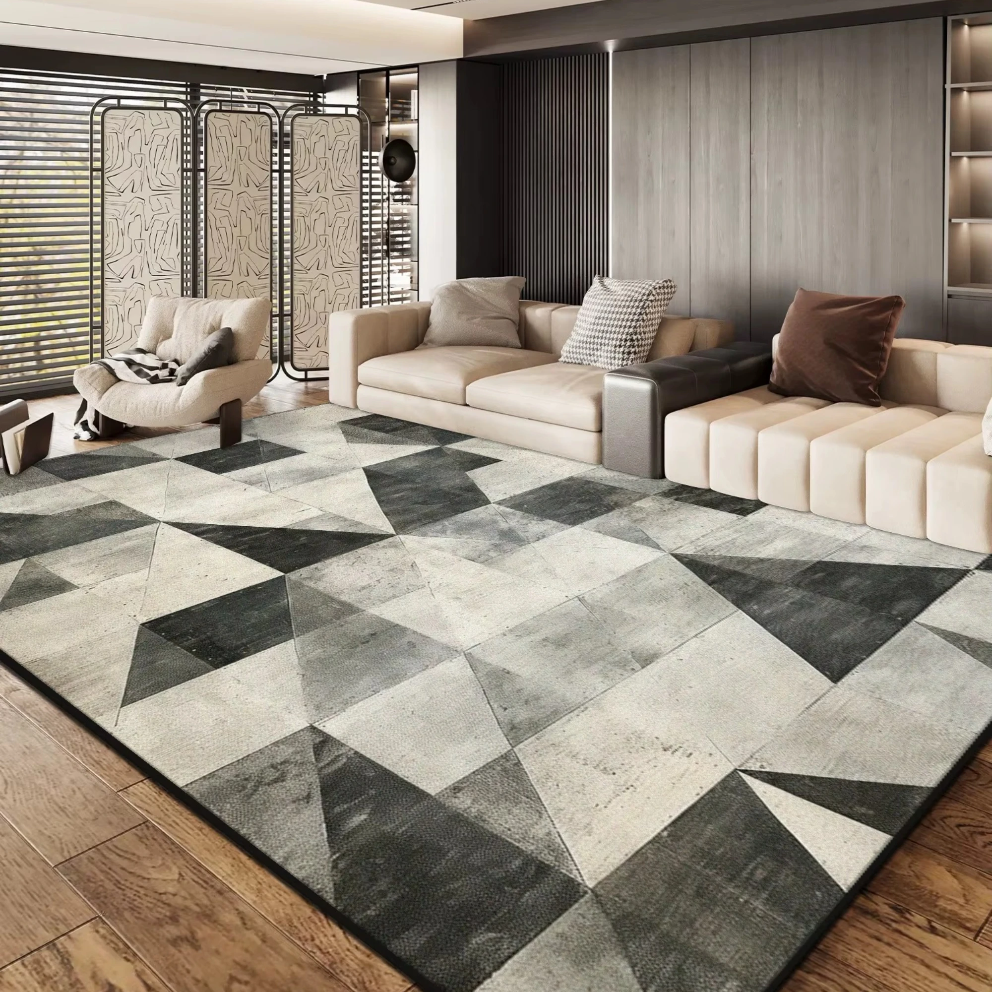 Black Grey Geometric Design Living Room Carpet Decoration Home Sofa Lounge Non-slip Large Rugs Bedroom Soft Floor Mat Washable