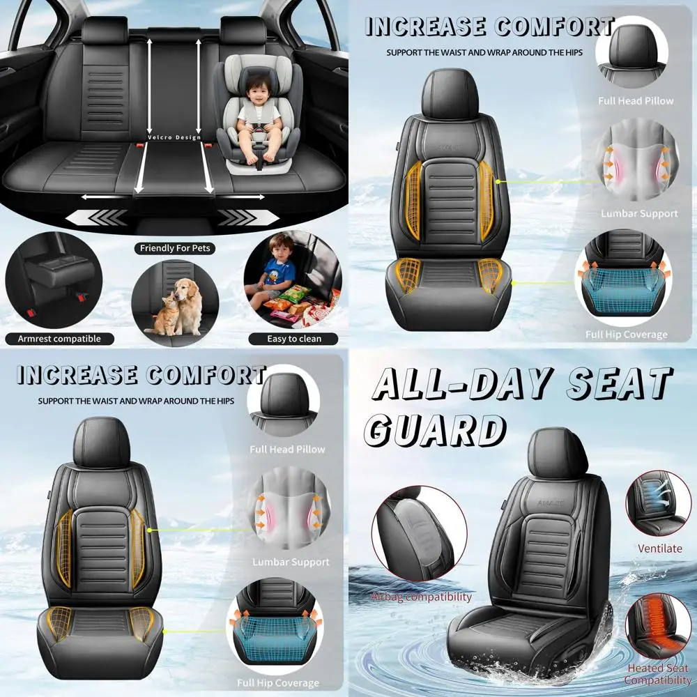 도요타 캠리 2010-2026 호환 프리미엄 가죽 자동차 시트 커버, 통기성, 내마모성, 에어백 호환