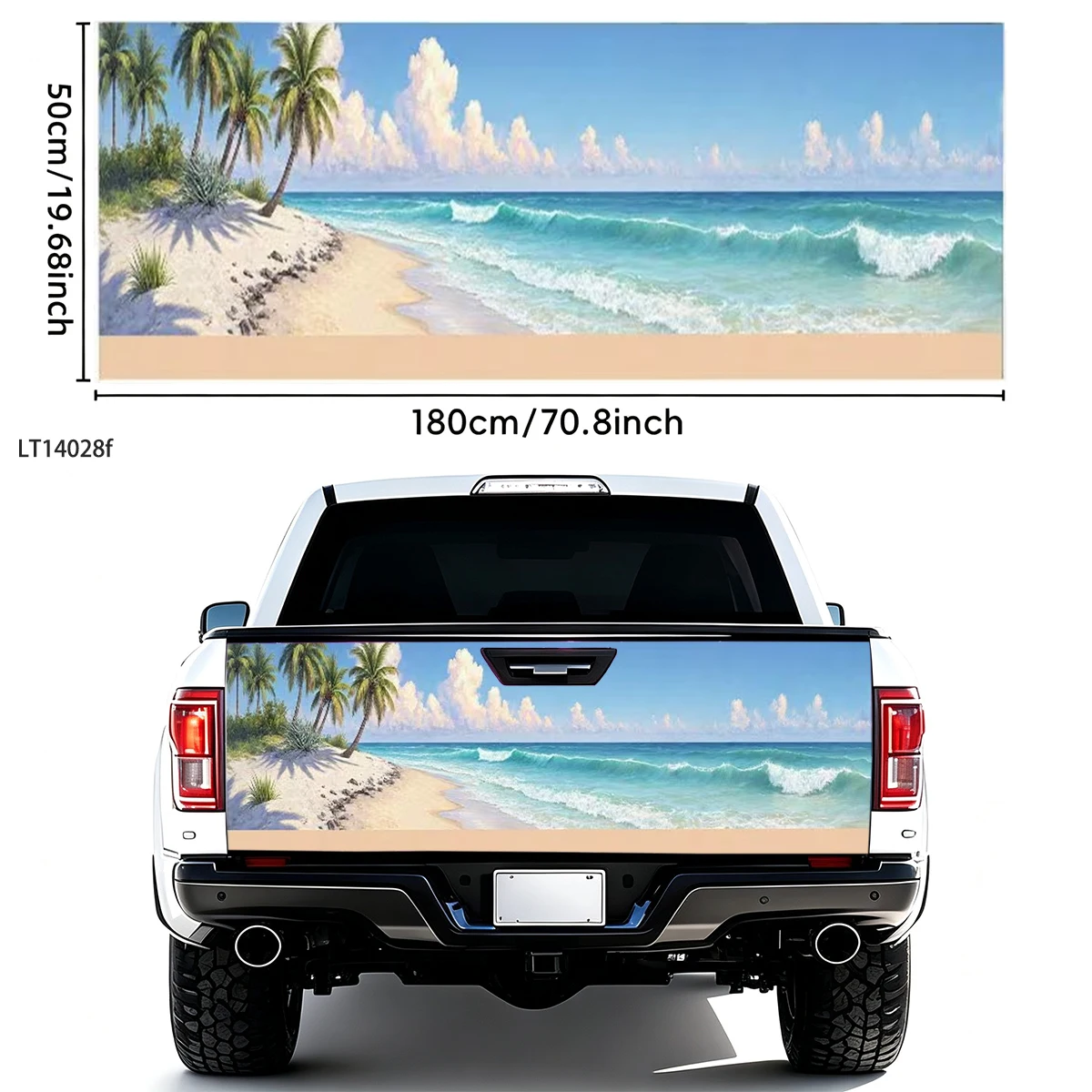 Summer Seaside Palm Coast Landscape Pickup Tailgate Decal Waterproof Vinyl Universal Truck Offroad Rear Gate Exterior Mod Decor