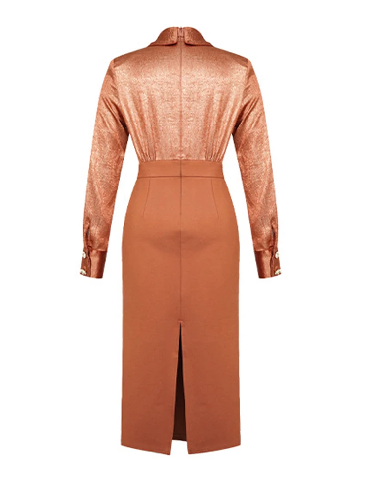 여성 레트로 출퇴근용 셔츠 칼라 긴팔 3D 플로럴 슬림 펜슬 드레스 우아한 정장 로브 여성 의류 신상 봄 가을