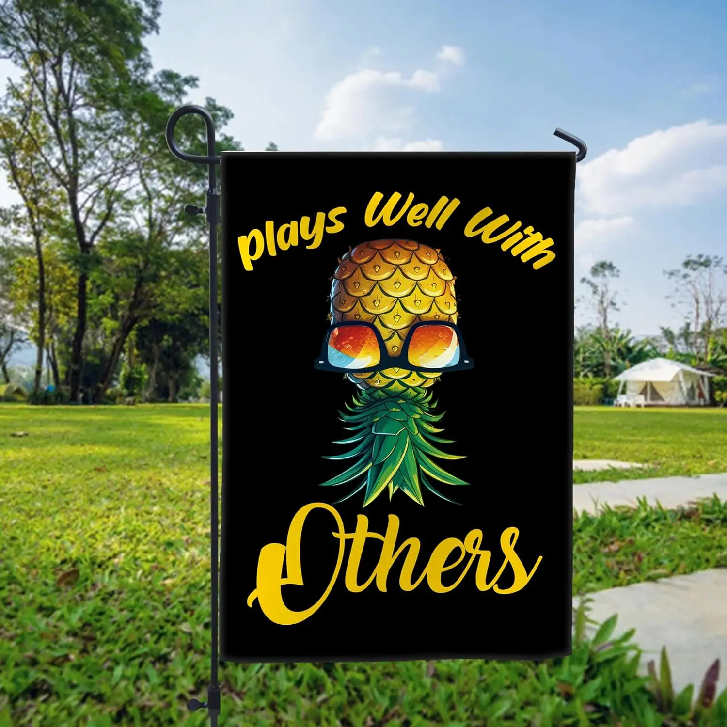 VOTANTA Upside Down Pineapple Garden Flag Personalized Plays Well With Others Garden Banner Double Sided For Indoor Outdoor  EEZ