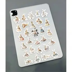 Karikatür tarzı-retro-kitaplara, çıkartmalara, balede dekoratif bir kendin yap sevimli tavşana sahip çıkartma, havuz, bilgisayar, dizüstü bilgisayar, telefon Viktorya dönemi dekorundaki 6 büyük satış-no. 3