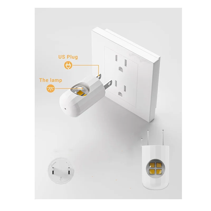 ไฟกลางคืนแบบเสียบปลั๊ก ABJO 6 ชิ้น ไฟ LED ส่องสว่างในเวลากลางคืนอัตโนมัติ, ไฟสร้างบรรยากาศสำหรับห้องนอนและทางเดิน ปลั๊กแบบ US