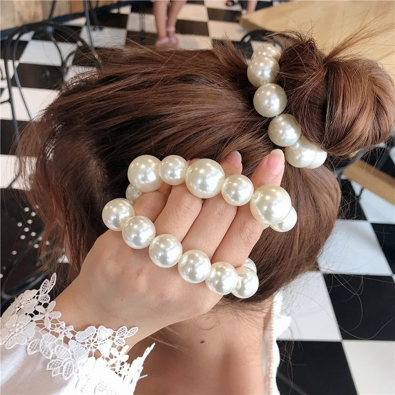 French Style new Romantic Imitation Pearl Headband Girl Sweet Beaded Rubber Band Bracelet for Women Fashion Hair Accessories