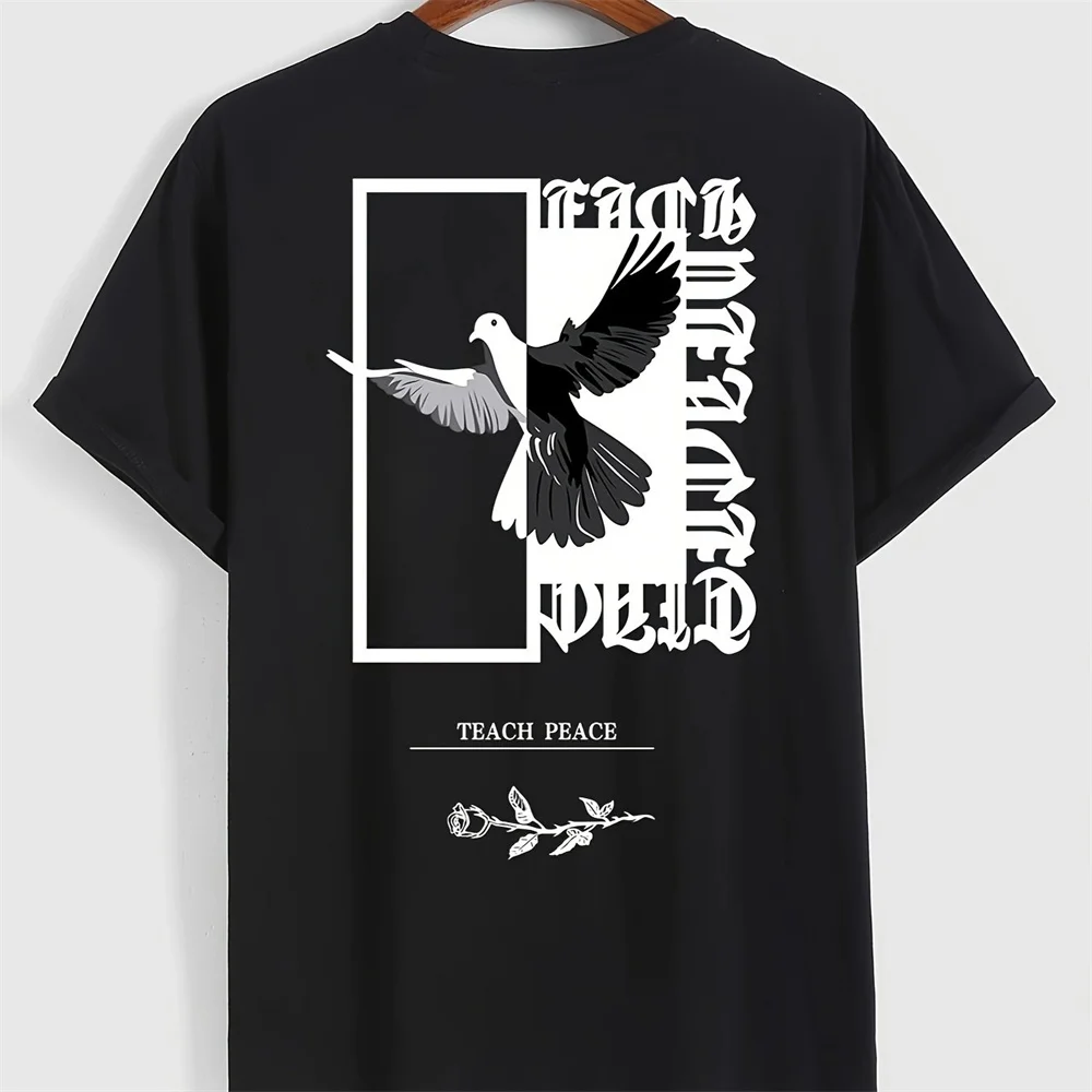 Men T-Shirt 3d Peace Dove Pattern Tshirt Fashion Short Sleeved Tops New Loose Oversized Tee Summer Breathable Quick Dry Clothing