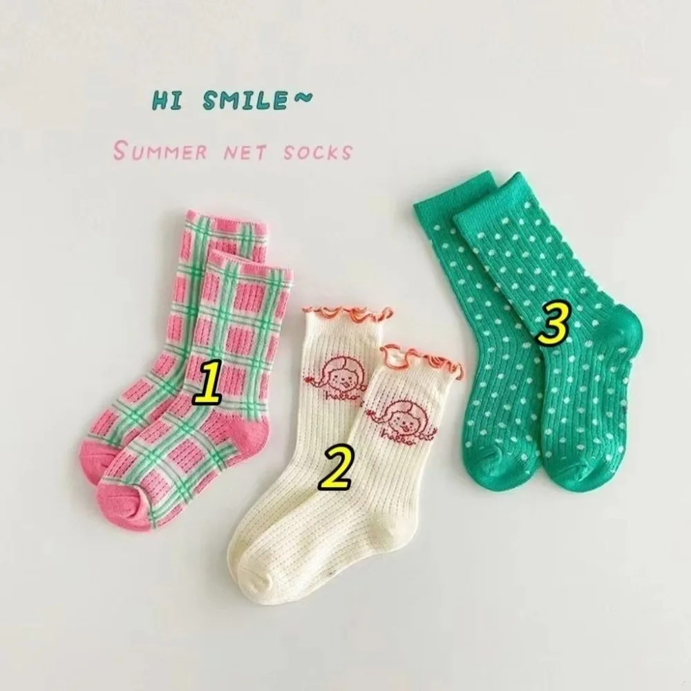 

3 Pairs New Soft Comfortable Baby Socks Breathable Kids Girls Children Mesh Socks Calf Length Polka Dots Socks Spring Summer