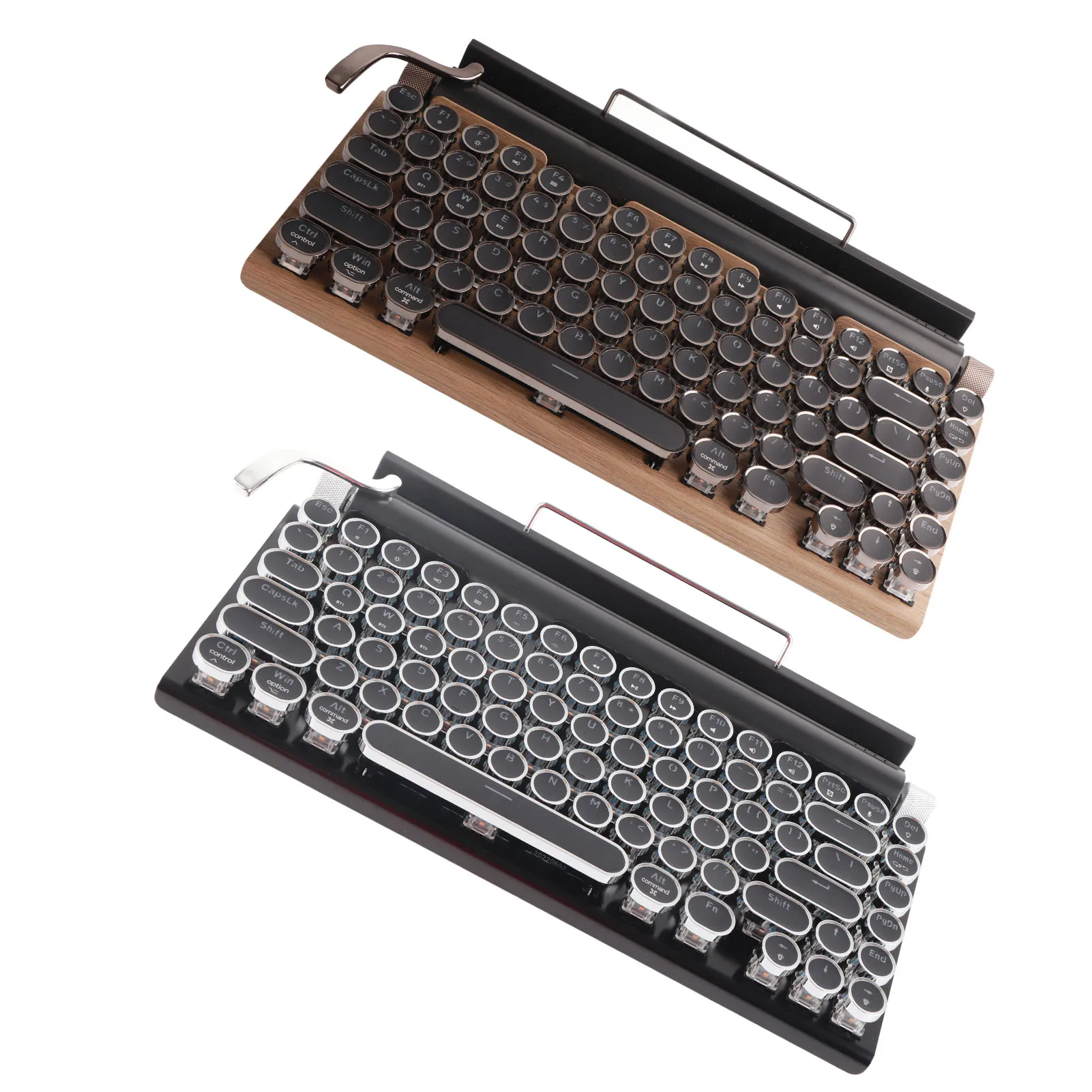 Keyboard Mesin Tik 83 Tombol Keyboard Mekanis Bluetooth Nirkabel Antik dengan Keyboard Mekanis Biru Bulat Logam