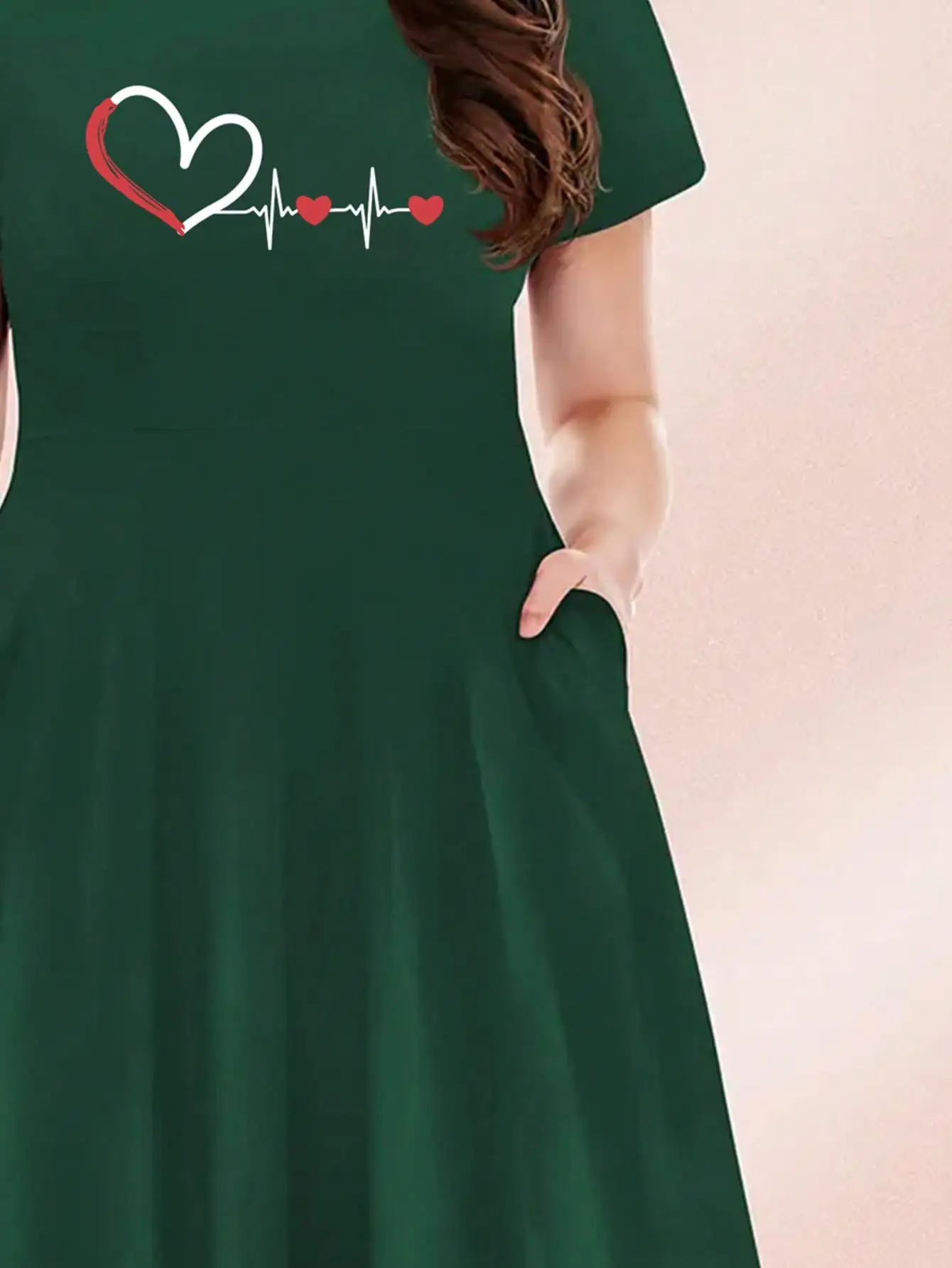 2026 Damen Vier-Jahreszeiten-Kleid mit 'Liebe auf den ersten Blick' und 'Herzschlag'-Aufdruck, Lässiges Loses Schwarzes Kurzarm-Kleid mit Großem Kurzem Rock – Detail 15