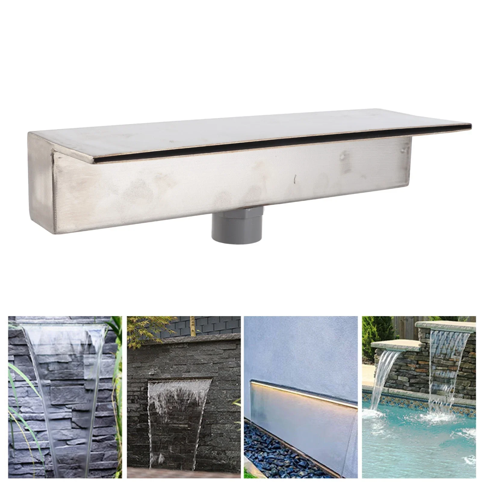 

Waterfall Outlet 304 Stainless Steel Decorative Waterfall Fountain Spillway For Courtyard Garden Villa Pool 300MM 400MM 500MM