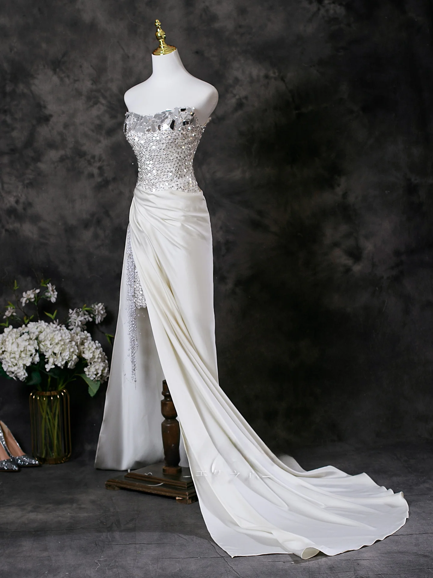 White Angel Heart Strapl Long Dr para mujer, adecuado para actuaciones escénicas, fiestas finales de año, bodas y aduaciones