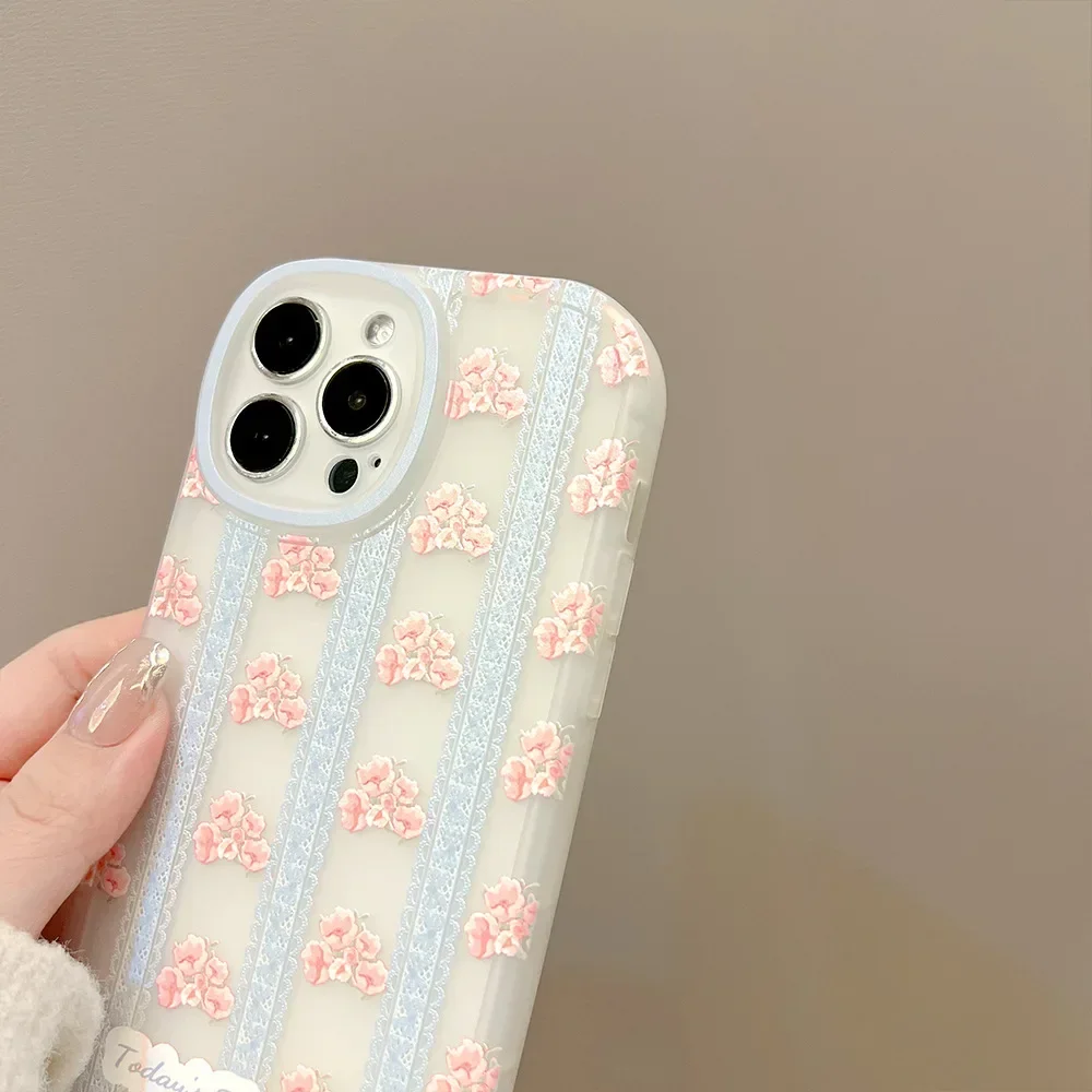 Sweet Retro lace Spring flower art girls Phone Case For iPhone 17 air 16 15 14 13 11 12 Pro Max 16 Plus Xs Max X Case Cute Cover