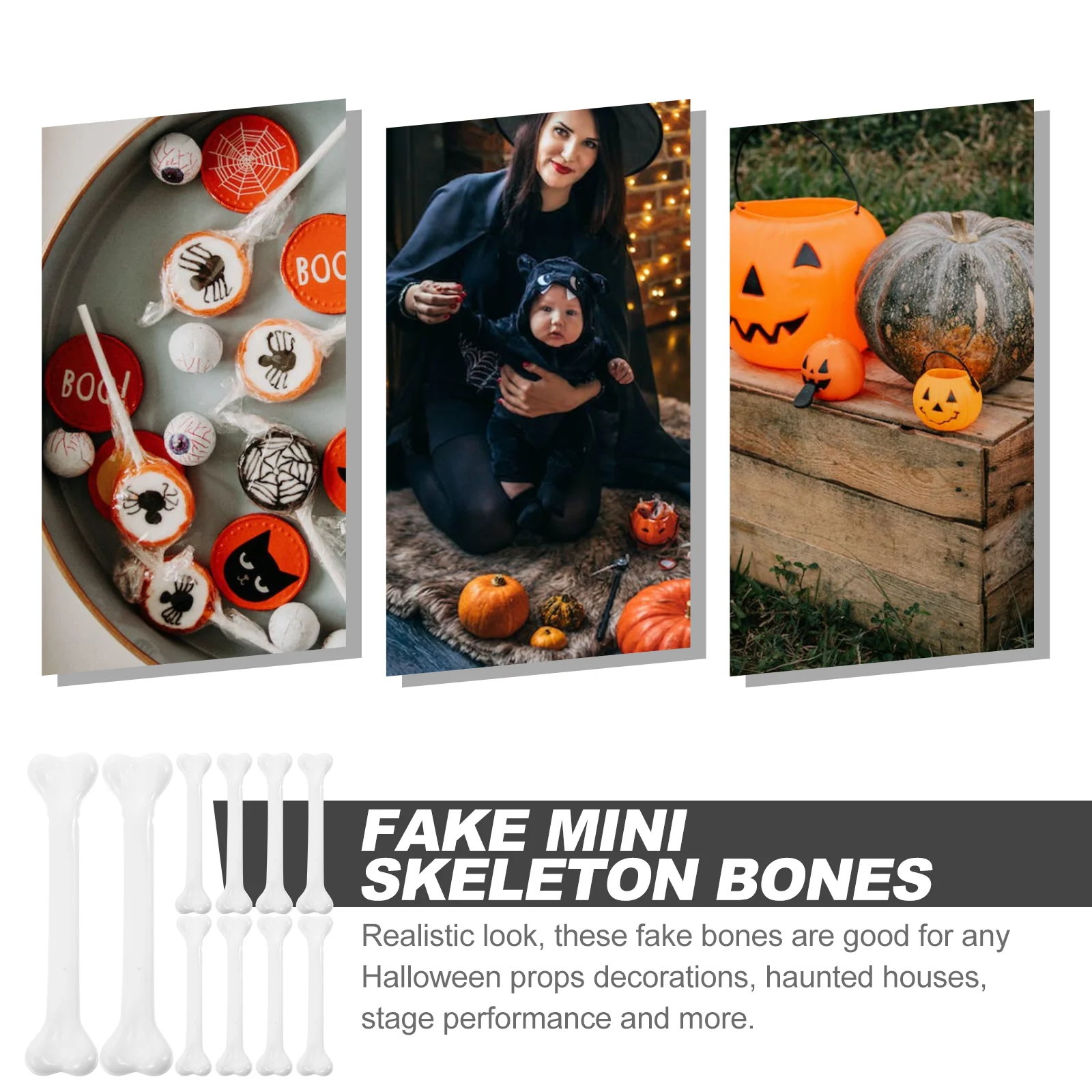 12pçs brinquedo de ossos falsos, decoração simulada, decorações de halloween, plástico branco espalhado