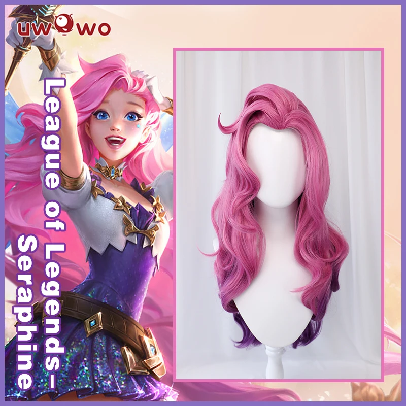 

UWOWO LOL Seraphine Cosplay Wig KDA Cosplay Loose Wave Pink Mixed Purple Wigs Heat Resistant Synthetic Hair Game