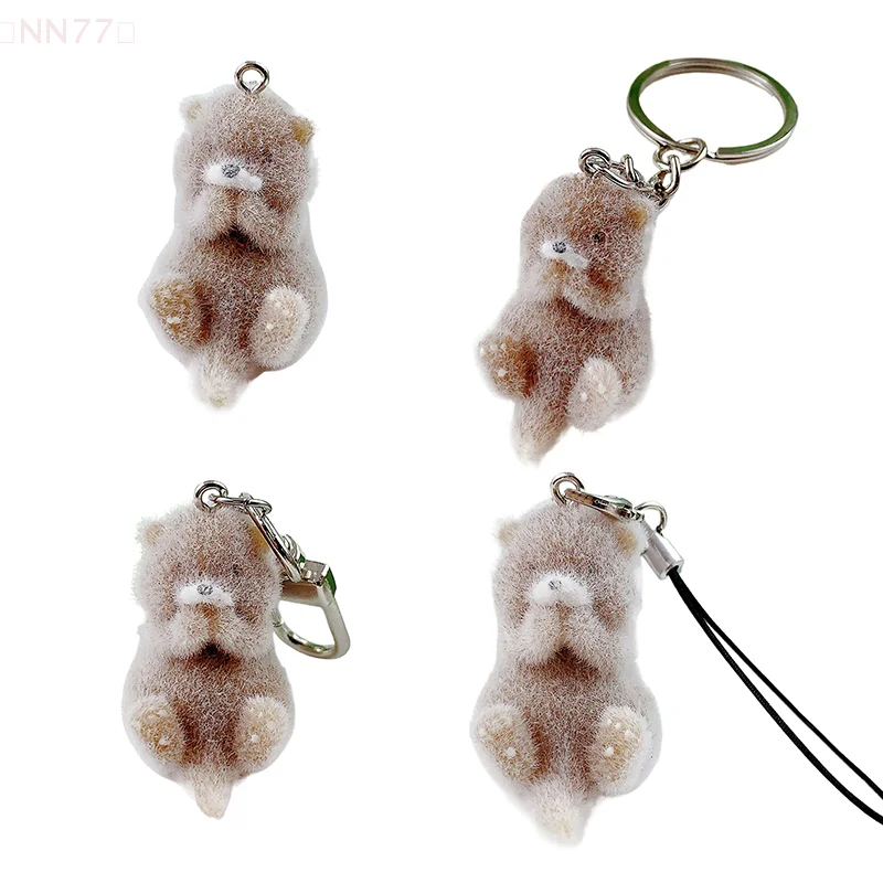 Irresistible 3D Flocked Otter Pendant: A Delightful Cartoon Keychain &Bag Pendant for Charming Hanging Decor DIY Key Accessories