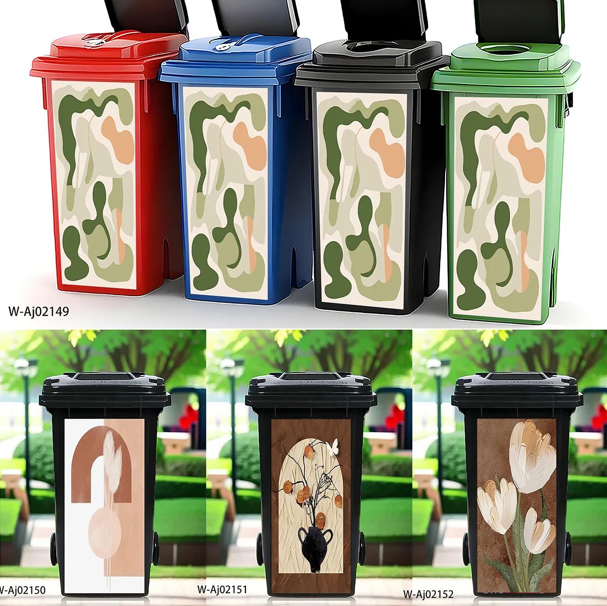 Boho Abstract Mountain Tulip Wheelie Bin Stickers Waterproof Self Adhesive Dustbin Wrap Outdoor Garden Cabinet Door Decor Decals