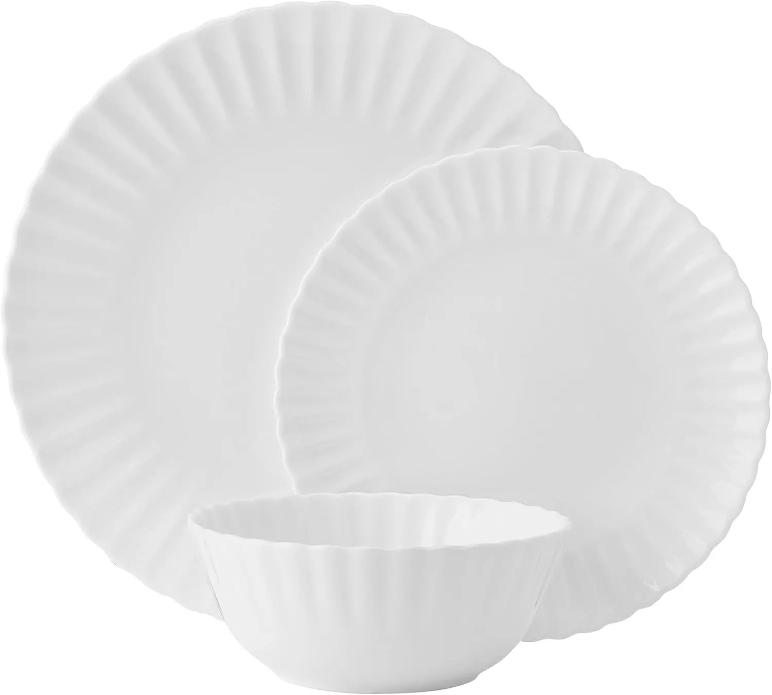 طقم أواني طعام Isadora Scalloped Bone China خفيف الوزن ومقاوم للرقاقة مكون من 12 قطعة، خدمة لـ 4 أشخاص