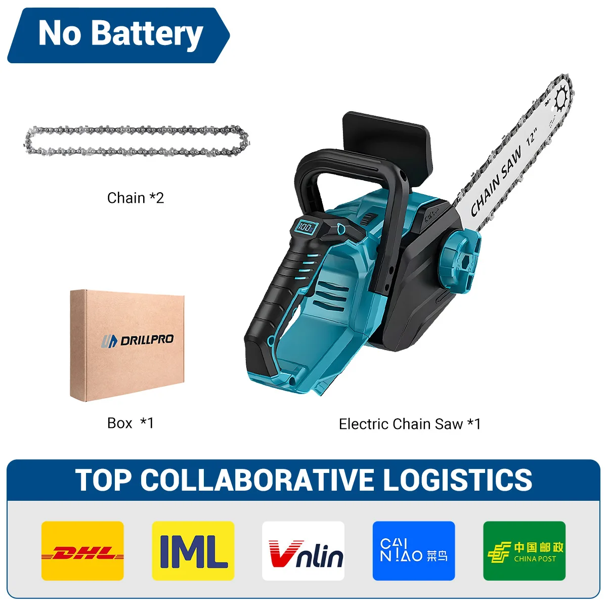 Drillpro Brushless Electric Chainsaw Oil Adjustment Woodworking Power Tool Graden 12Inch Cordless Chainsaw for Makita Battery