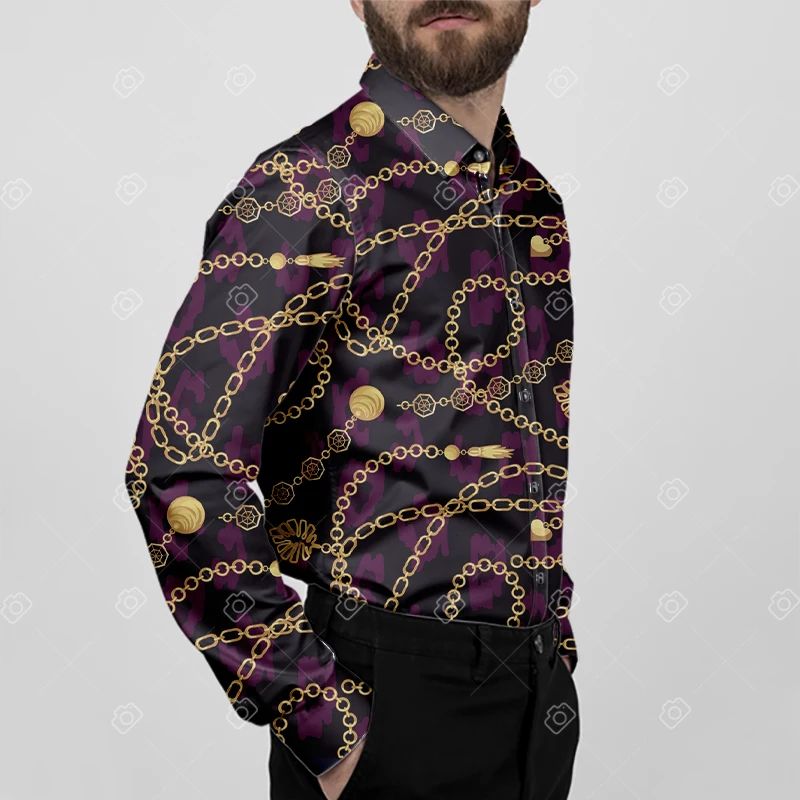 New Luxury Multicolor Printed Shirts 2025 Spring Men's Long Sleeve Slim Casual Dress Shirt Streetwear Social Party Men's Clothes