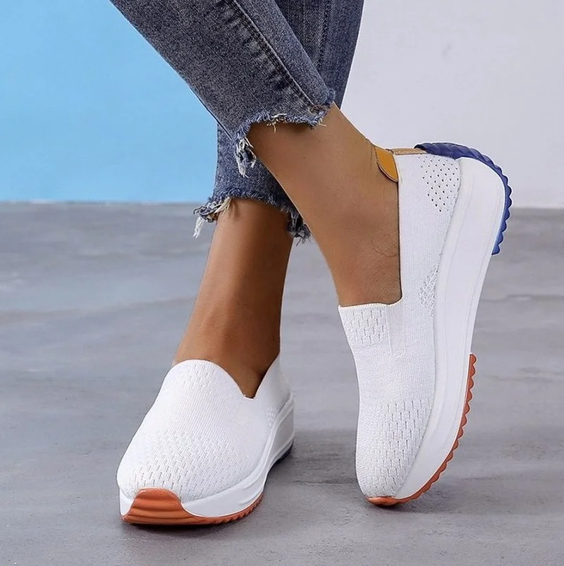 Chaussures plates en maille à enfiler pour femmes, baskets légères, mocassins à la mode, printemps, automne, 2022