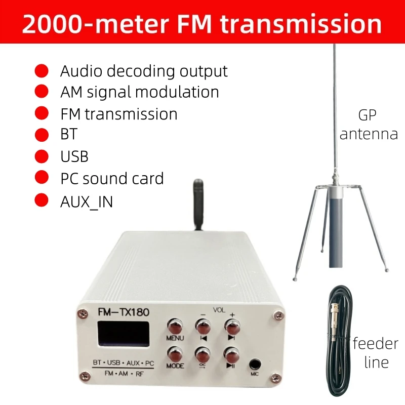 FM frequency modulation transmitter, AM signal modulator, stereo FM transmitter, Bluetooth USB audio transmission