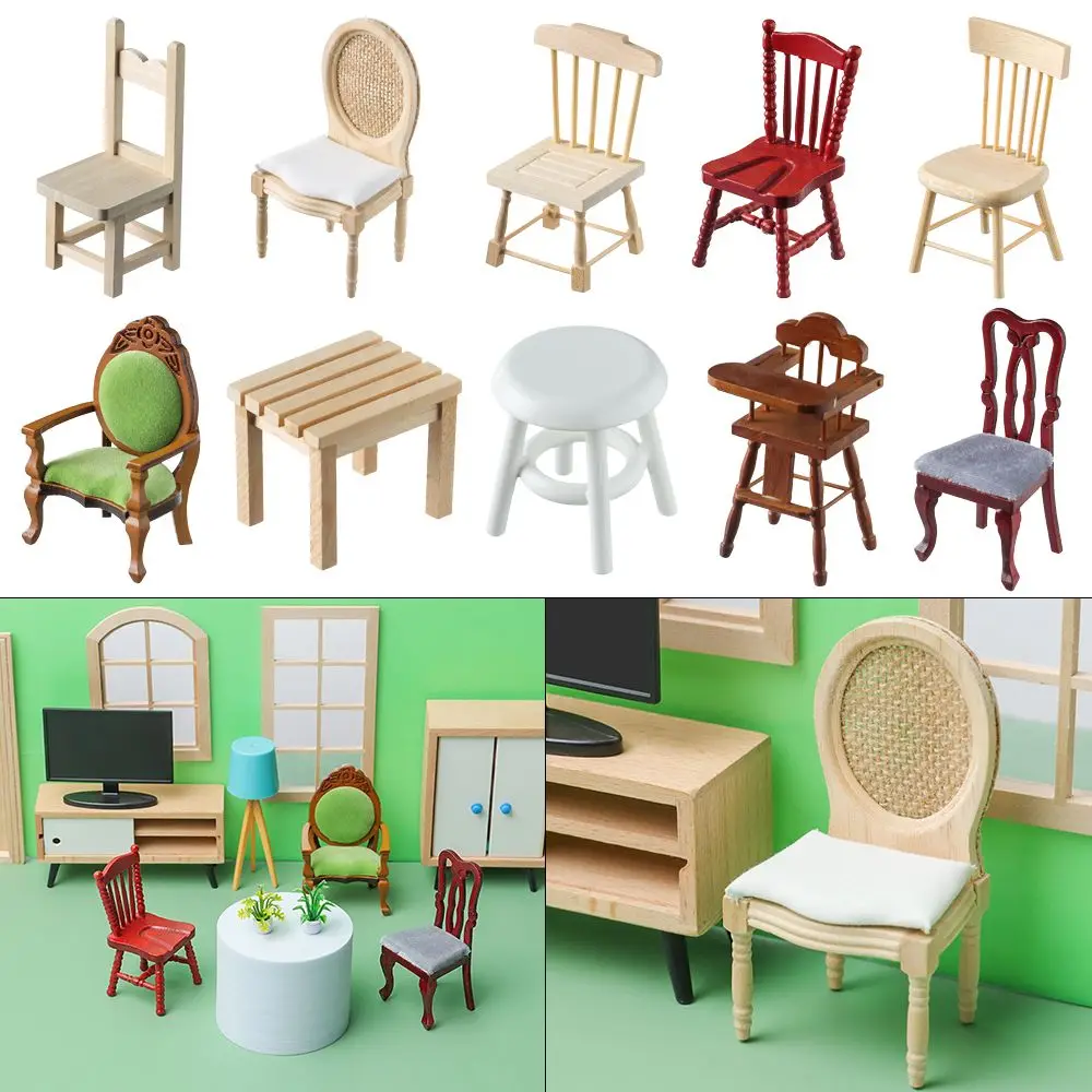 Toy Gift Scene Model Restaurant Livingroom Miniature Chair Sofa Wood Mini Stool Doll House Accessories Dollhouse Furniture