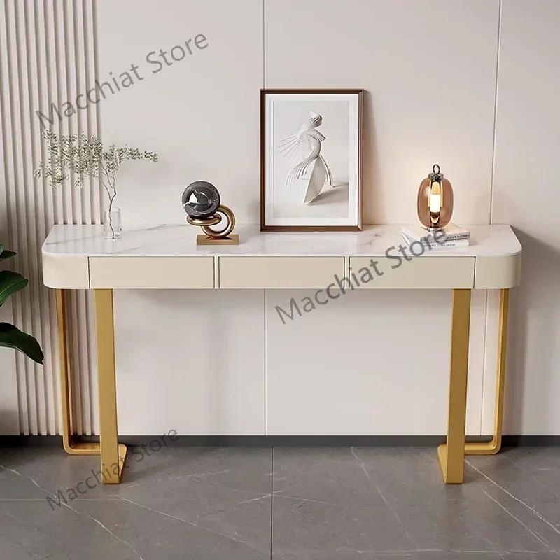 Italian Luxury Stone Plate Top Console Tables Creative Entrance Table with Drawer Minimalist Hallway Cabinet Home Furniture