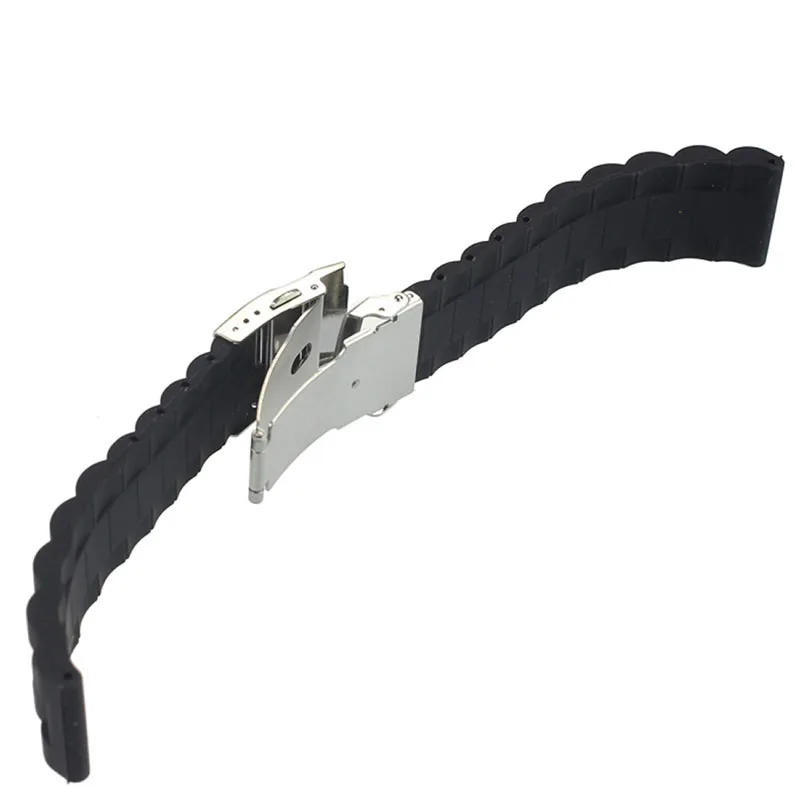 Black Silicone Rubber Watch Strap Band Deployment Buckle Waterproof 20mm 22mm