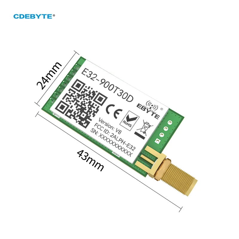 Loraワイヤレスシリアルポート送信機、30dbm、868 mhz、915mhz、1w、cdebyte、E32-900T30D-V8.X、SMA-Kアンテナ、ディップ8km