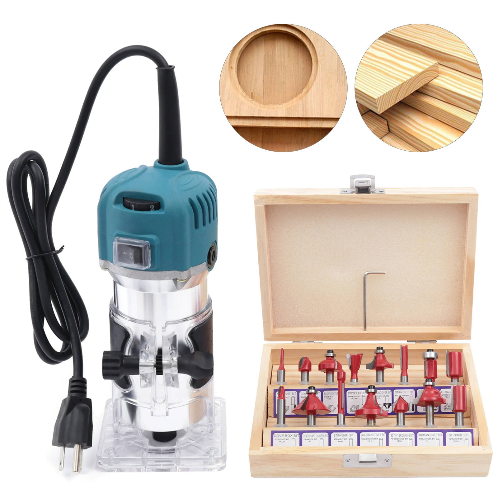 

800W Electric Router Kit Set Wood Palm Laminate Hand Trimmer Variable 6-Speed