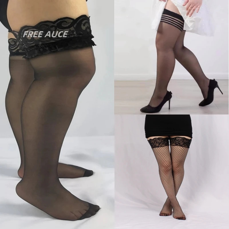 Sexy Woman Hollow Out High Waist Net Lace Fishnet Top Garter Belt Thigh-Highs Stockings Pantyhose Panties Black