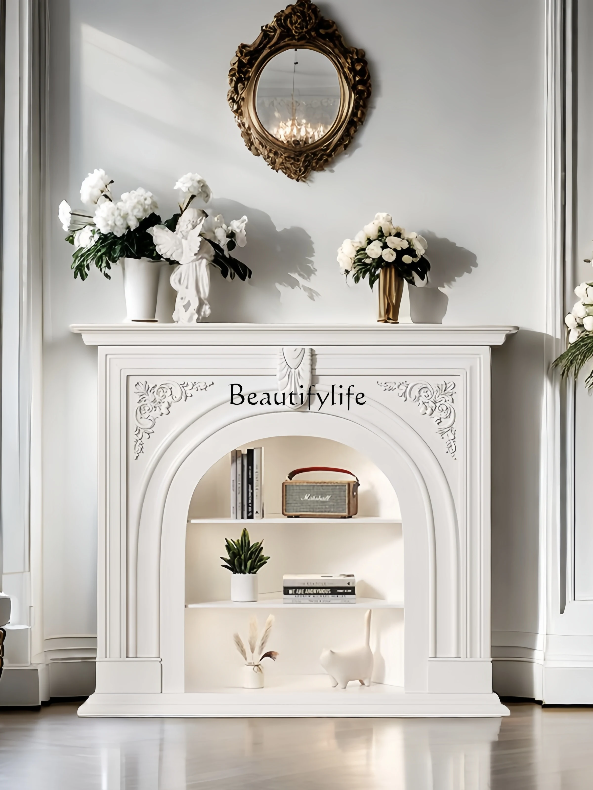 American living room atomizing fireplace cabinet French cream wind solid wood fireplace decorative cabinet