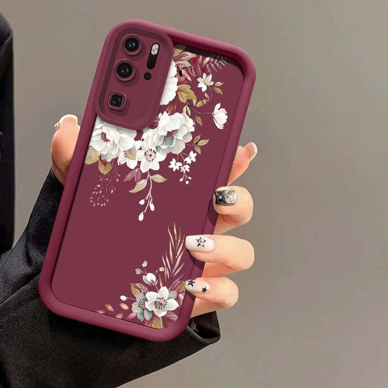 Case For Huawei P30 P50 P20 P40 Pro Lite P Smart Pro Soft White Flowers Shockproof Silicone Camera Lens Protection Phone Cover