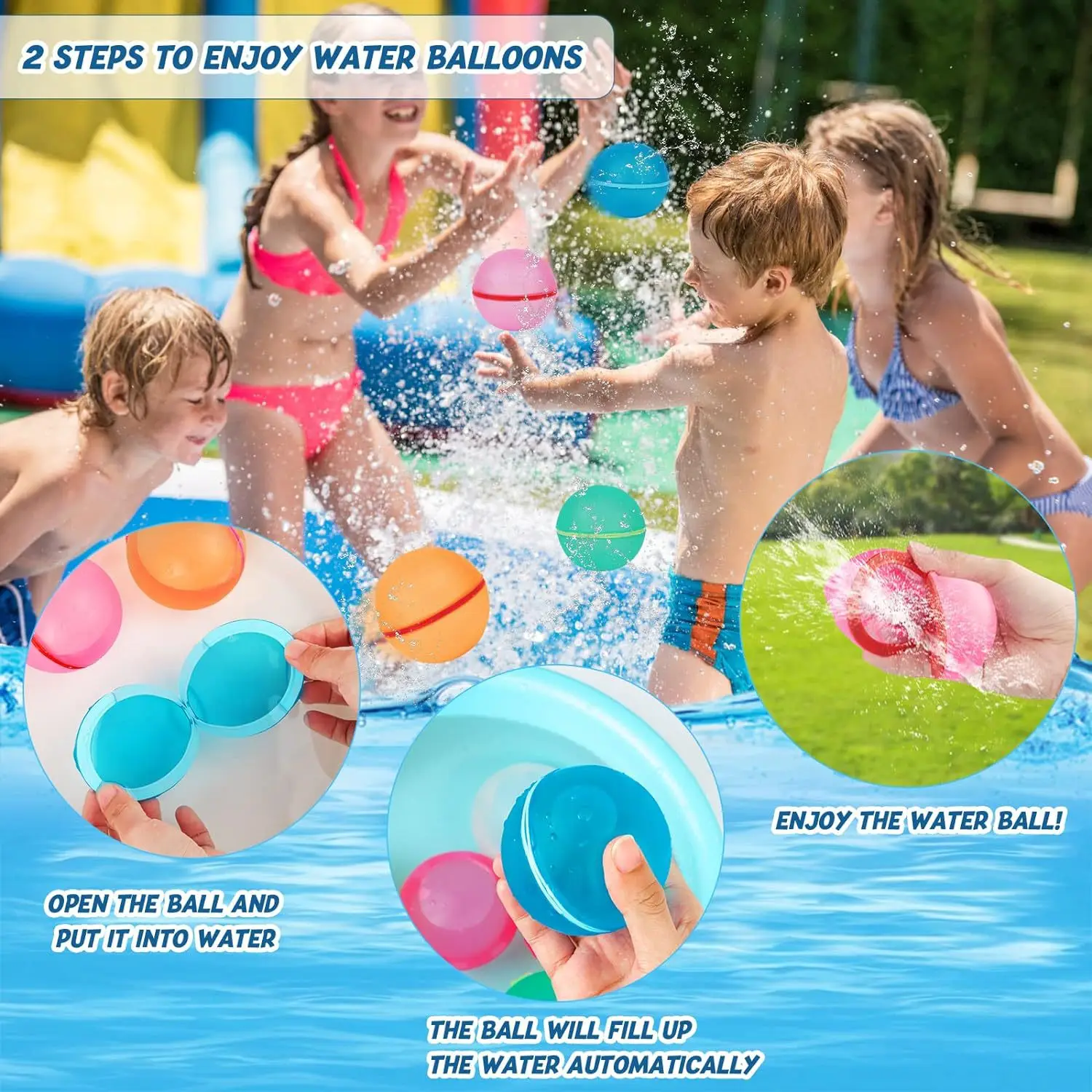 Soft Reusable Water Balloons Quick-Fill Refillable Durable Magnetic Water Balloons for Outdoor Activities for Endless Summer Fun