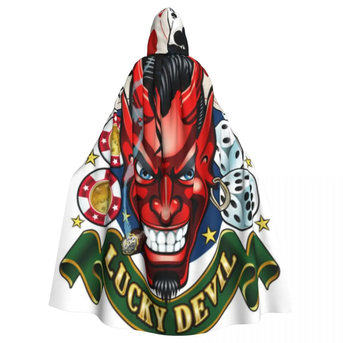 

Adult Halloween Cartoon Lucky Devil Cloak Cape Hooded Medieval Costume Full Length Dress Coat