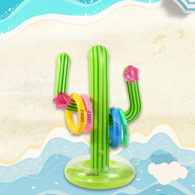 Juego de juguetes de piscina, aro de baloncesto de piscina, juego de lanzamiento de anillo cruzado inflable y lanzamiento de anillo de Cactus inflable, juguetes de piscina para niños