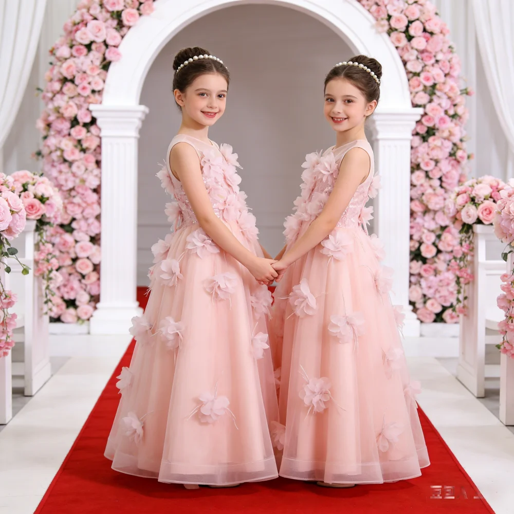 2026 Pink Princess Dress Girls Birthday Party Gown Children Formal Stage Show Outfit Hostess Pageant Banquet Performance Clothes