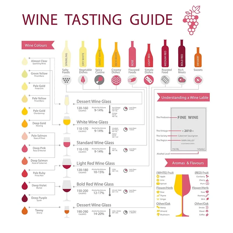 Póster de guía de degustación de vino, arte de pared impreso, decoración de pared de carrito de Bar, regalo para amantes de cócteles, decoración de pared del hogar, 1 ud.