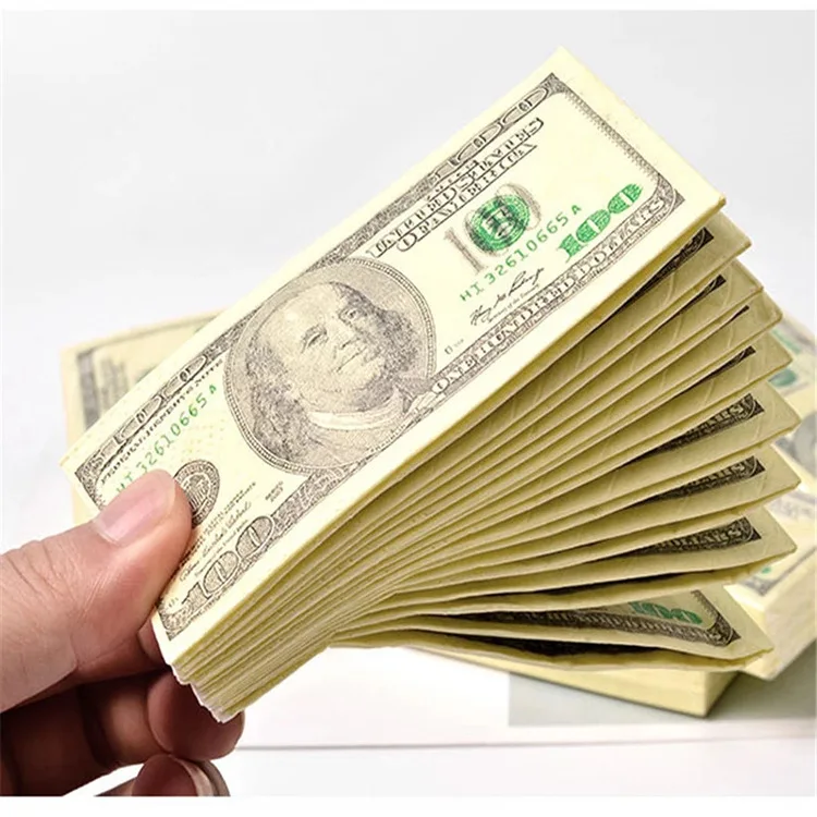 50/100Pcs 100$ Dollars Napkin Us Dollar Bill Money Paper Towel Party Funny Gift Disposable Napkins Wedding Party Decoration