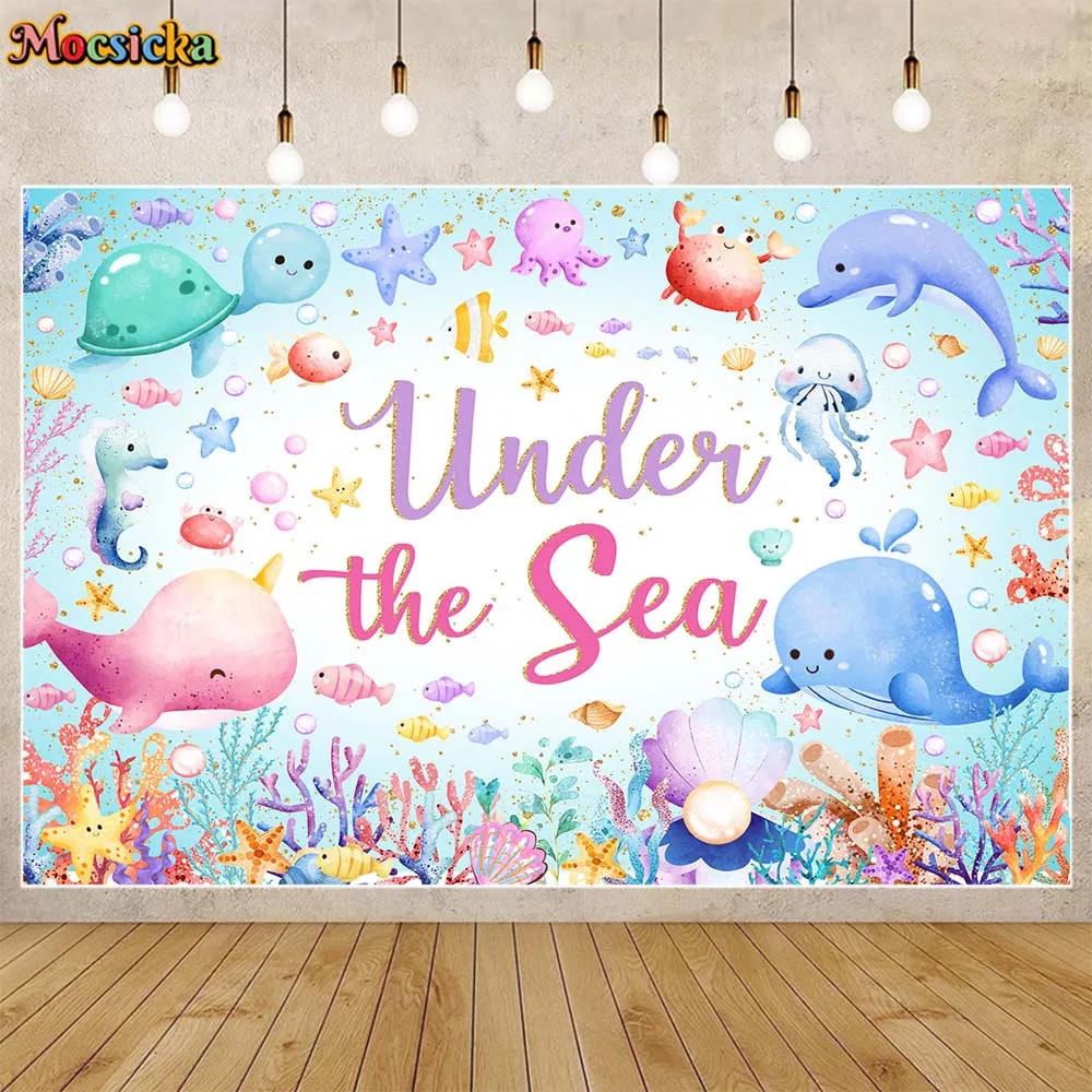 

Mocsicka Under The Sea Baby Shower Backdrop Dolphin Sea Animals Underwater World Baby Kid Birthday Party Decor Background Custom