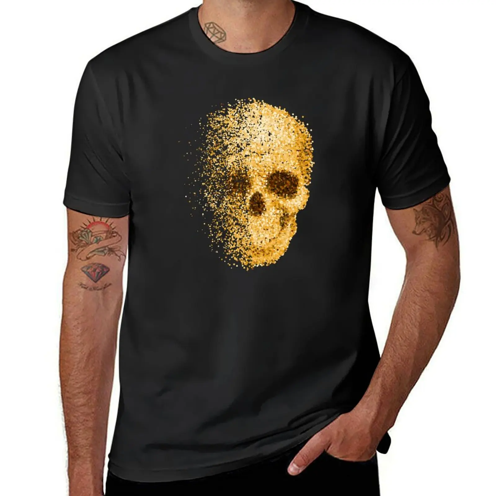 Gold Glitter Skull T-Shirt Aesthetic clothing heavyweights mens funny t shirts