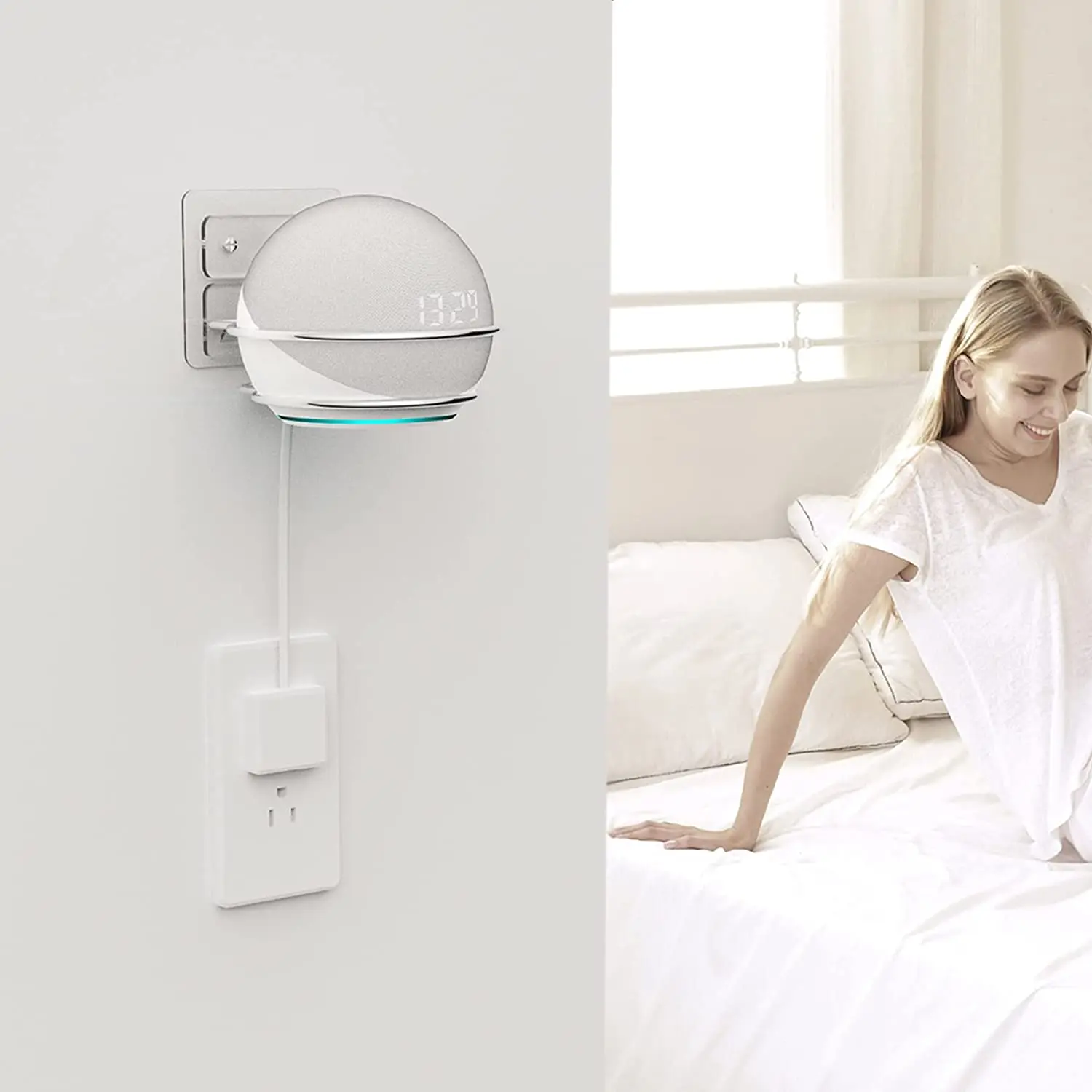 Small Wall Mount for Echo Dot (4th gen) Accessories,Sturdy Metal Made Stand Holder Wall Bracket Shelf (Stainless)